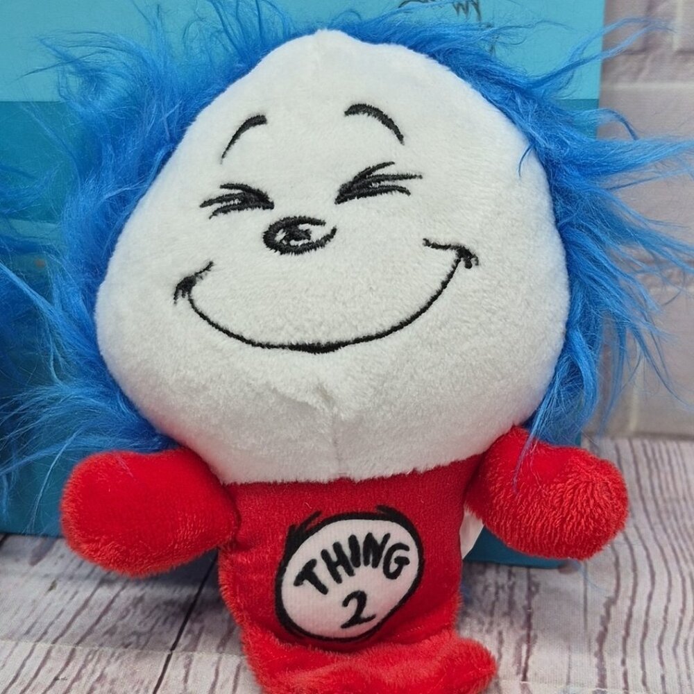 Dr. Seuss Thing 1 & Thing 2 Plush Stuffed Dog Toy The Cat in The Hat~Squeaker - Picture 3 of 8